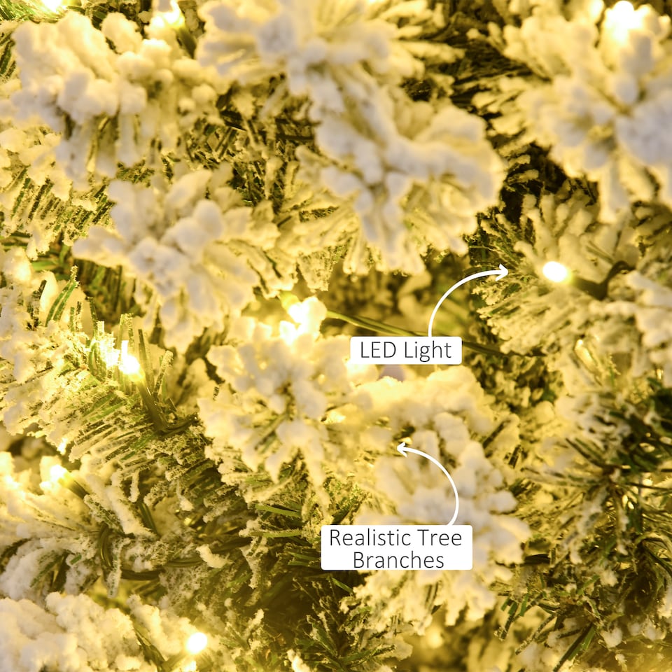 image 1 of HOMCOM 4FT Prelit Artificial Snow Flocked Christmas Tree with Warm White LED Light, Holiday Home Xmas Decoration, Green White