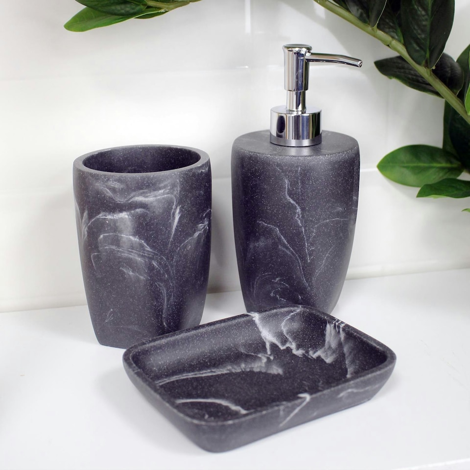 image 1 of Showerdrape Octavia Grey Marble & Chrome 3 Piece Bathroom Accessory Set