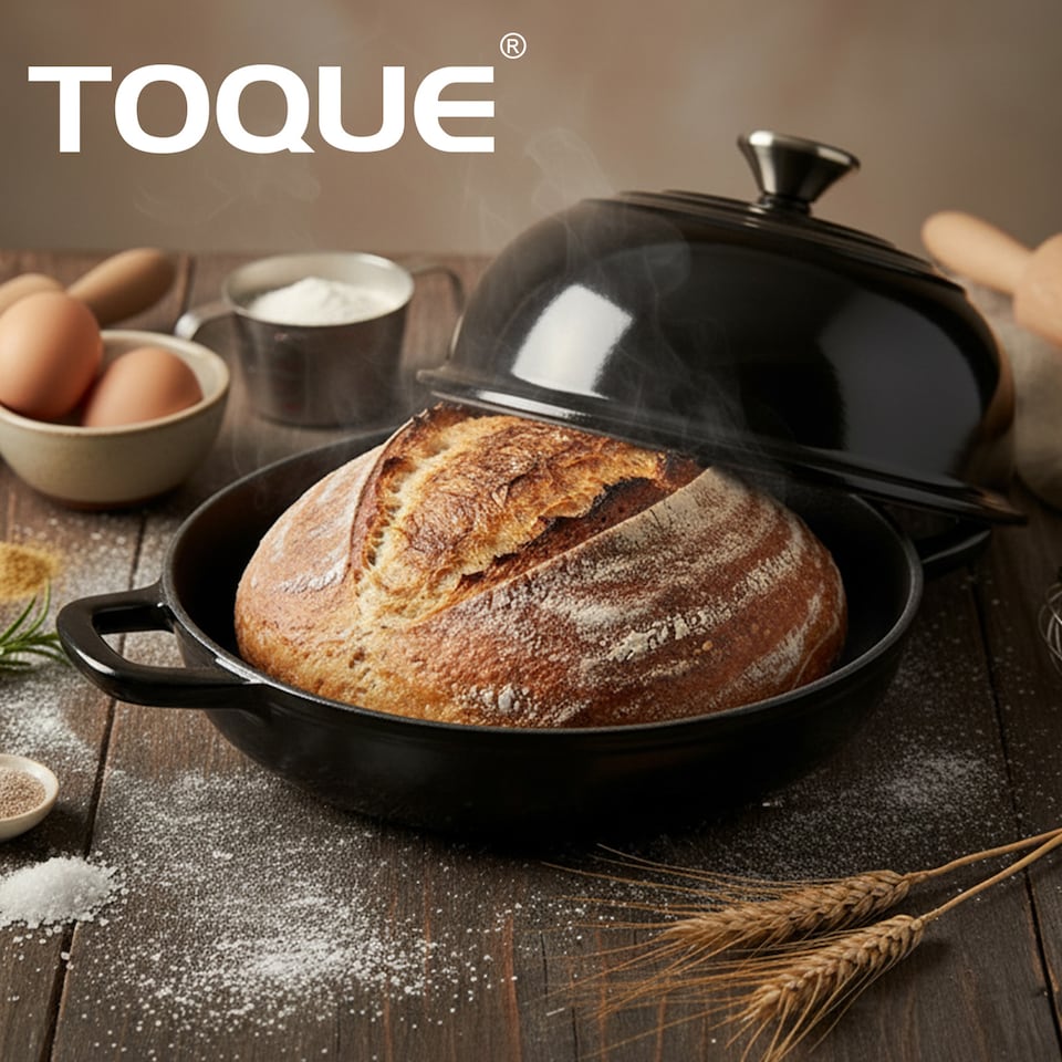 image 1 of Toque Cast Iron Enamelled Dutch Oven Bread Baking Pot Casserole Dish Round