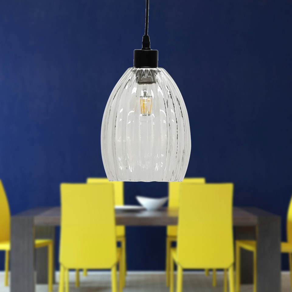 image 1 of Birch - Clear Fluted Glass Easy Fit Pendant Shade Clear