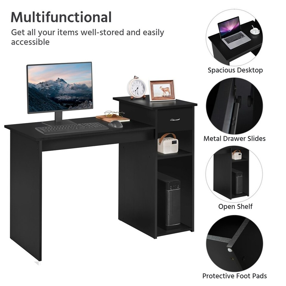 image 1 of Yaheetech Computer Desk Laptop Table w/Drawer & Shelves | Black
