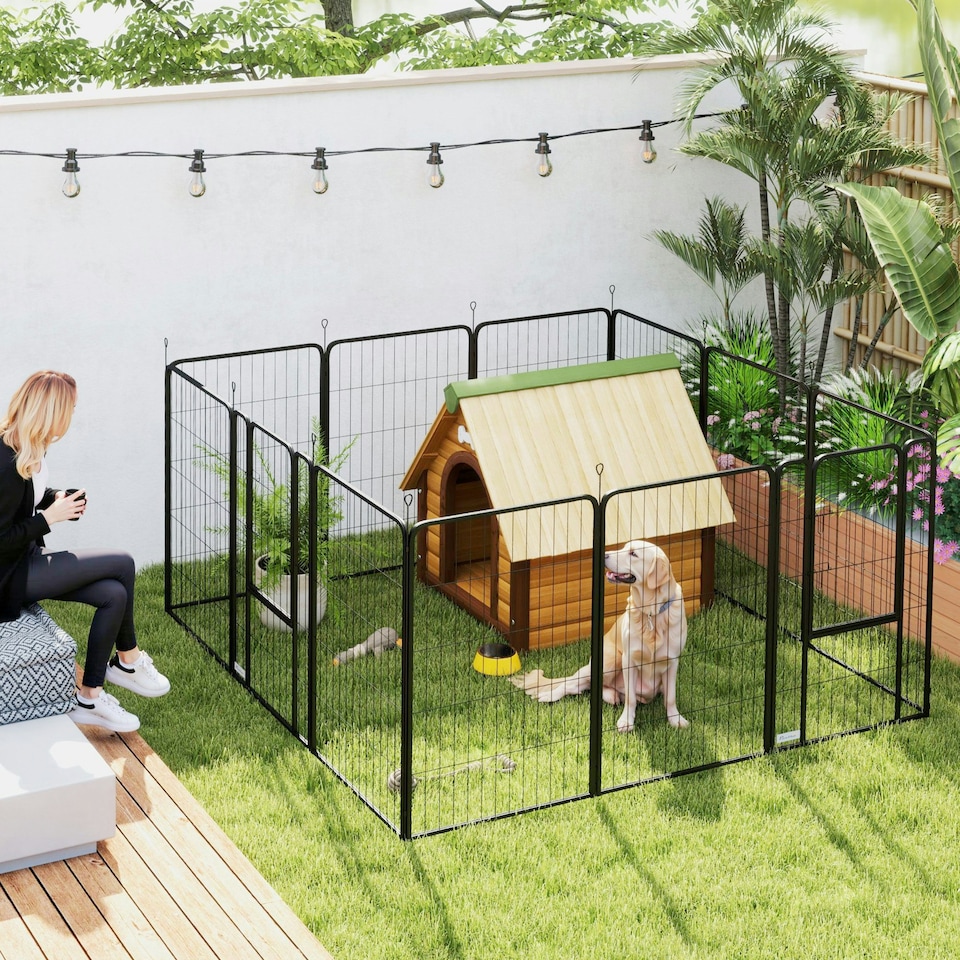 image 1 of PawHut Dog Pen, 12-Panel Puppy Pen for Large Dogs, 100Hcm, Black | Multi | Not provided