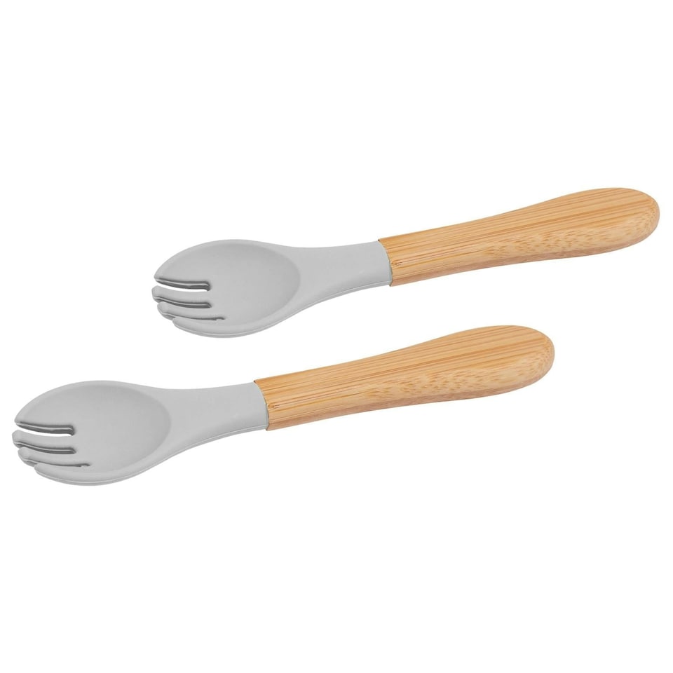 image 1 of Tiny Dining Bamboo Baby Weaning Forks with Silicone Tip - Grey - Pack of 2
