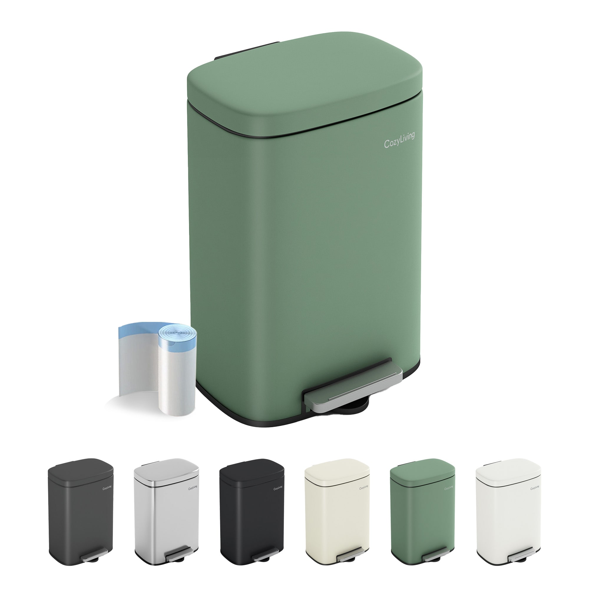 MCC Direct 5L Waste Pedal Bin Compact Kitchen & Bathroom Office Rubbish Bin in Green