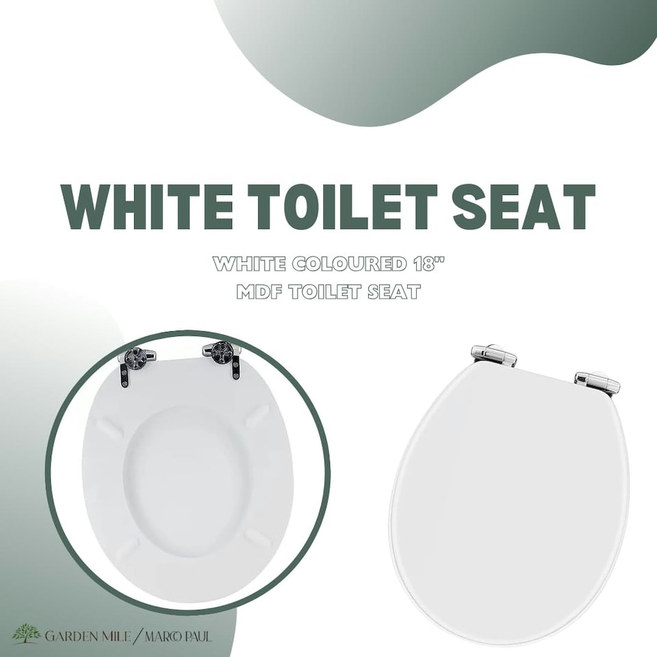 image 1 of Marco Paul 18" Wooden White Toilet Seat Soft Close White