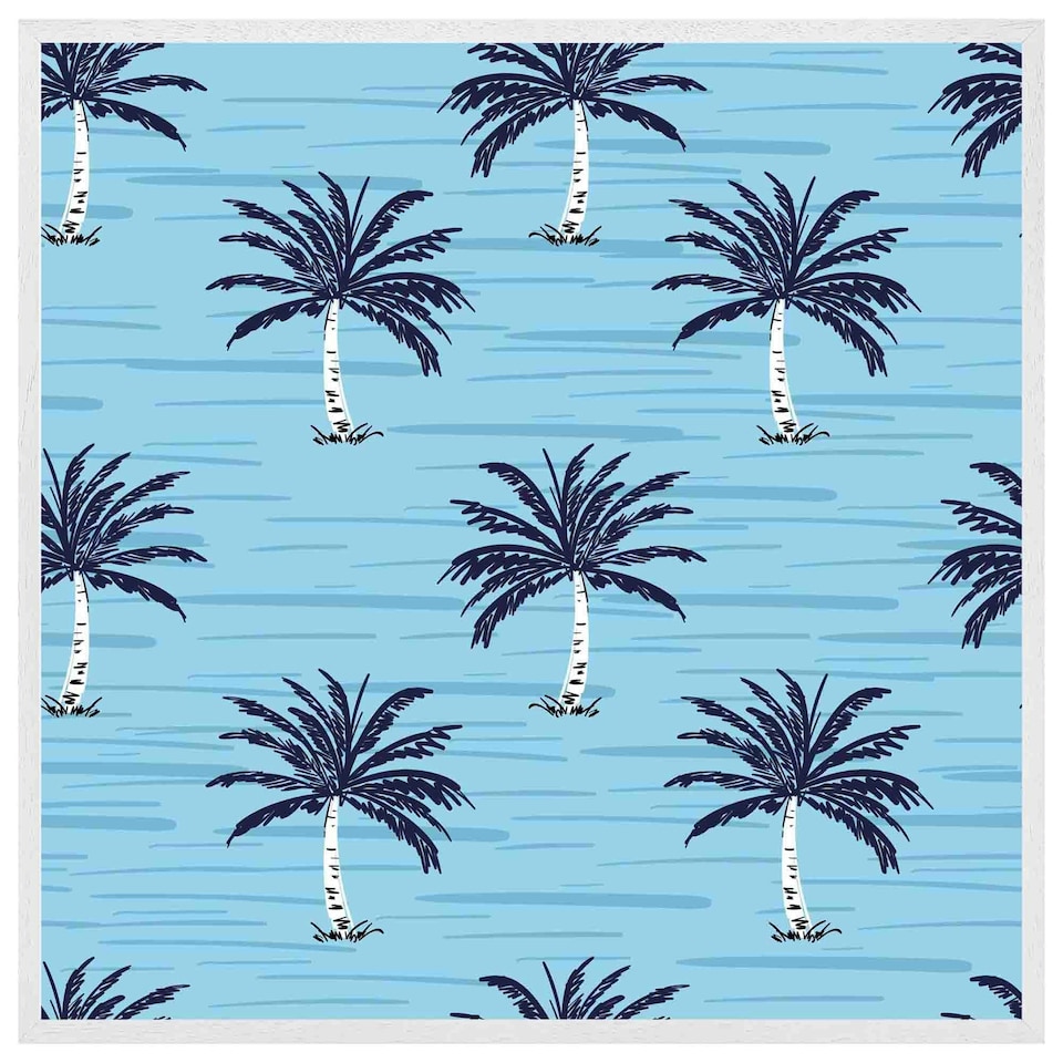 image 1 of Palm trees on blue (Picutre Frame) White | XL