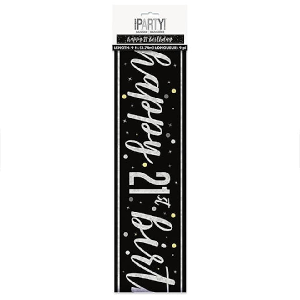 image 1 of Black Glitz Happy 21st Birthday Holographic Foil Banner 274cm