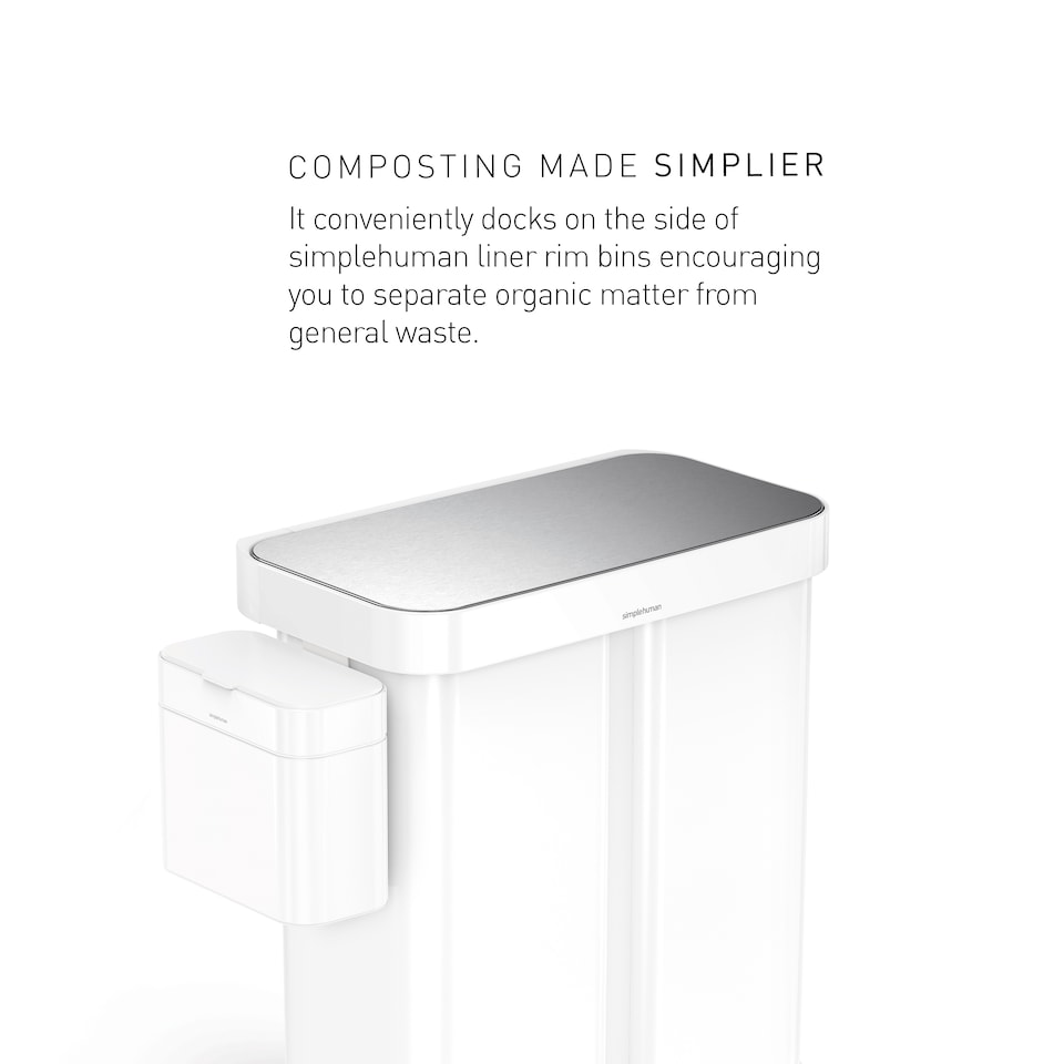 image 1 of Simplehuman 4L Compost Caddy and Food Waste Bin, White Steel