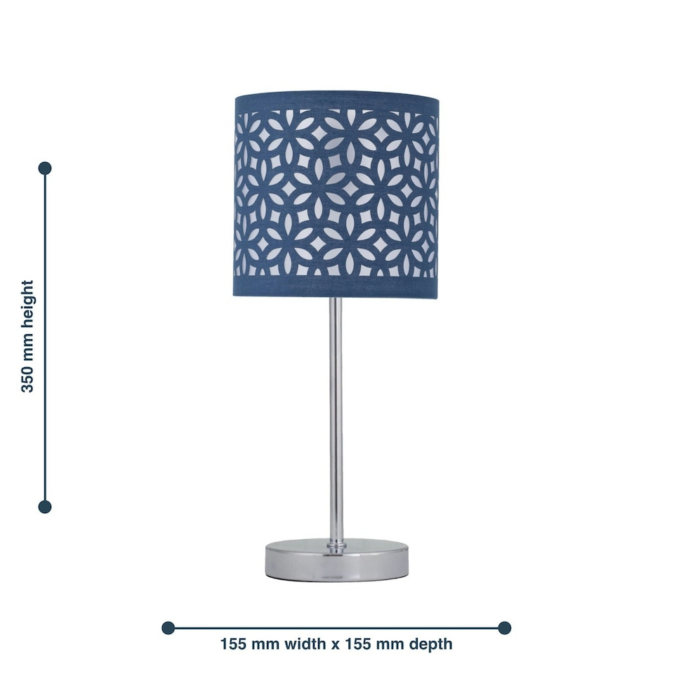 image 1 of First Choice Lighting Set of 2 Chrome Stick Table Lamps with Navy Blue Laser Cut Shades Chrome | Blue