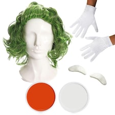 Factory Worker Accessory Set - Wig, Face Paint, Gloves & Eyebrows Green | One Size