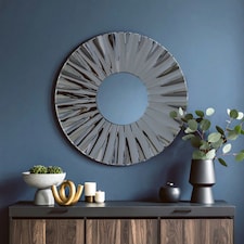 Interiors by Premier Round Grey Wall Mirror, Modern Radial Design Decorative Wall Mirror, Grey Mirrored Sunburst Frame, Mirror Grey