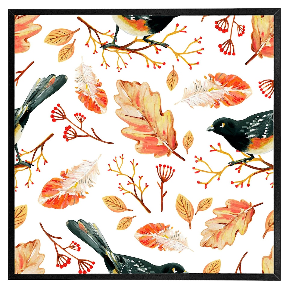 image 1 of Birds & leaves in autumn (Picutre Frame) Brown | Oak | M