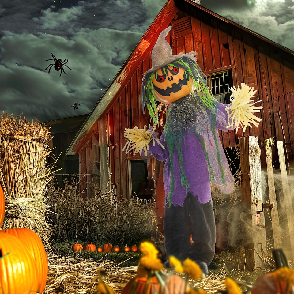 image 1 of HOMCOM 106cm 45 Pumpkin Outdoor Halloween Decoration, Halloween Animatronic with Sound Activated, Light Up Eyes, Music, Animated Prop for Haunted House