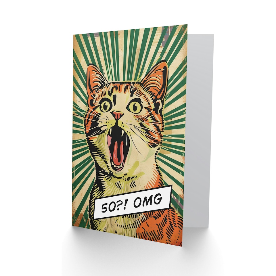 image 1 of 50 Omg 50th Cat Lover Comic Book Woman Her Funny Birthday Card