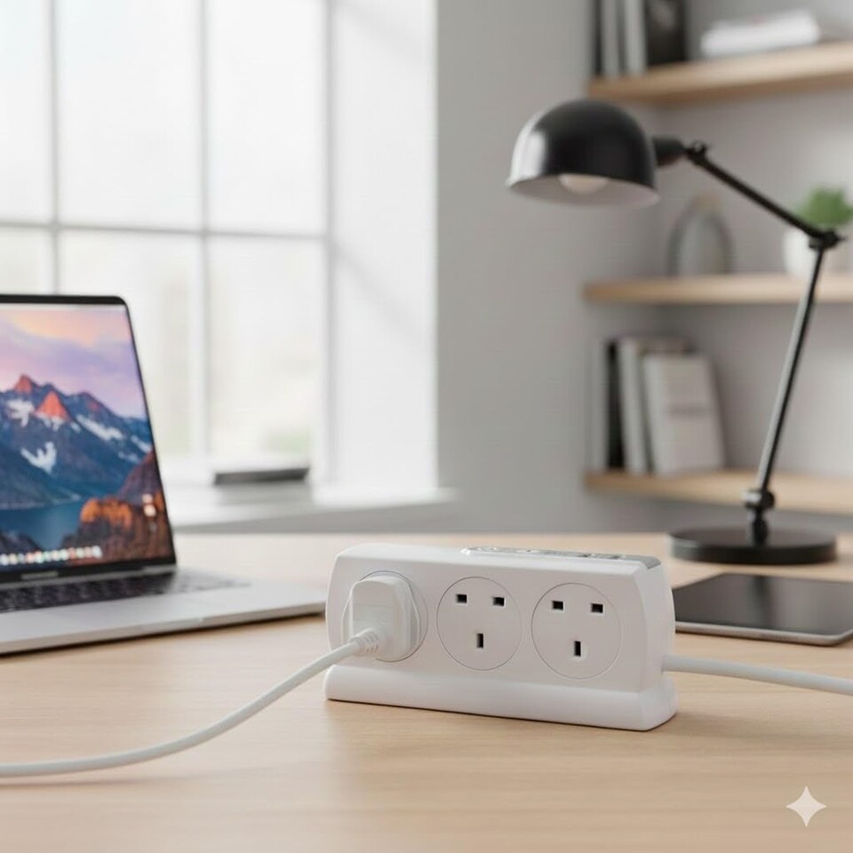 image 1 of Masterplug 6 Socket Surge Protected Extension Lead 2 Metre with USB Ports Switched Power Strip White