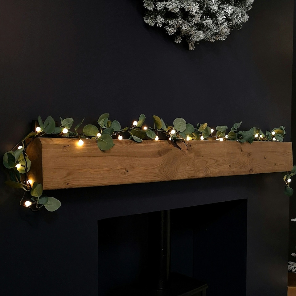 image 1 of 1.8m LED Artificial Eucalyptus Garland with Warm White Lights - Battery Operated Green Leaf Foliage for Indoor Christmas Decor