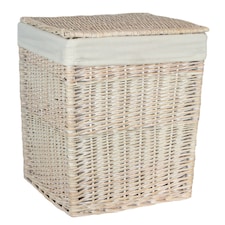 Small Square White Wash Wicker Laundry Basket | White | White