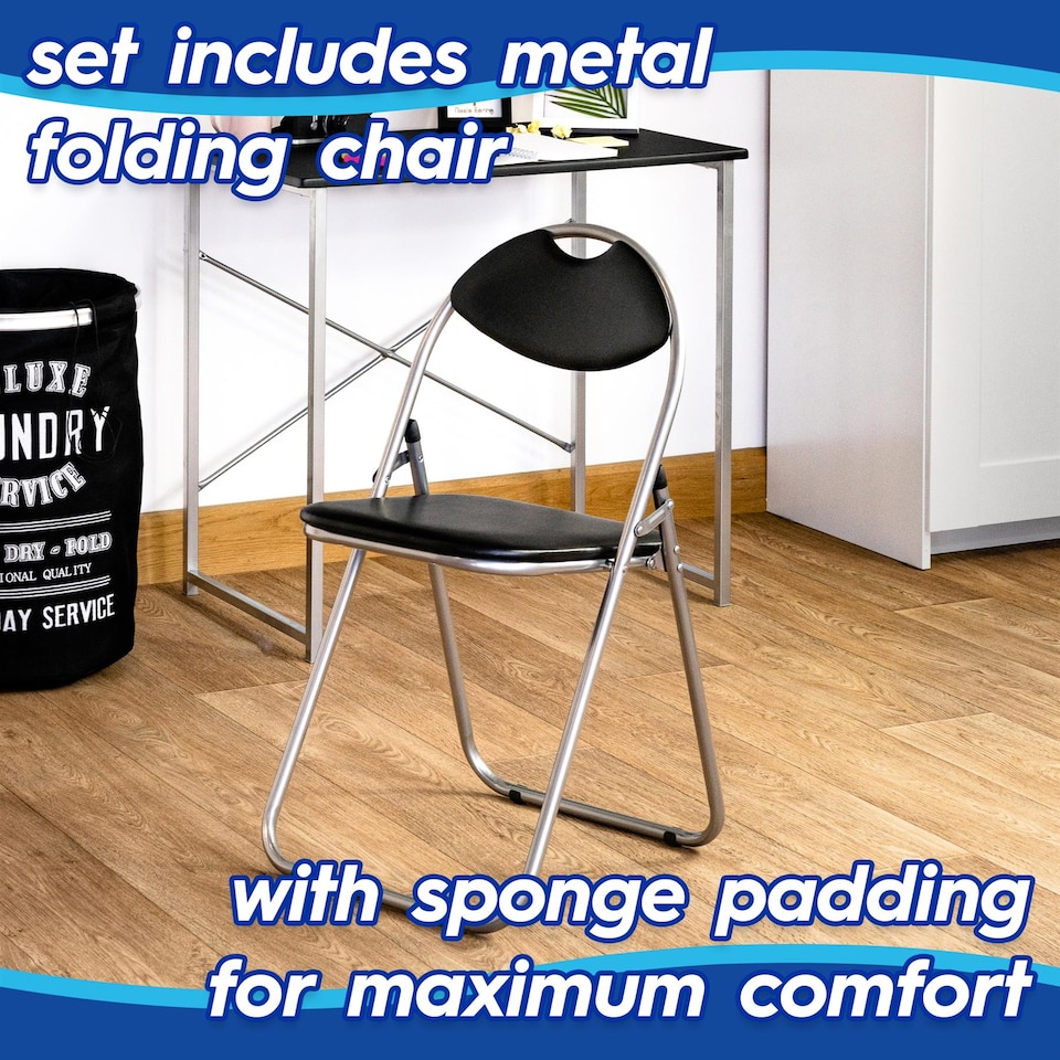 image 1 of Harbour Housewares Wooden Folding Desk & Chair Set - Silver/White | White | White/White