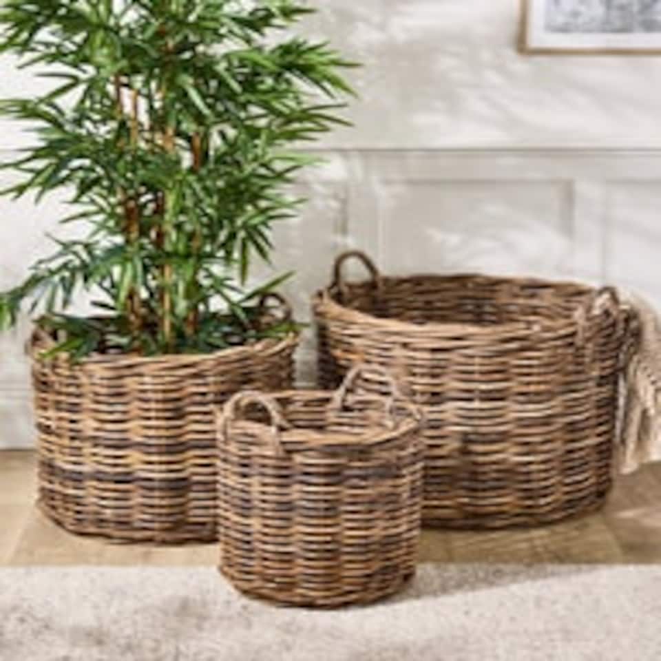 image 1 of Set of 3 Round Baskets with Handles N/A