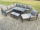 image 1 of Fimous Aluminium Lounge Corner Sofa Outdoor Garden Furniture Sets Gas Fire Pit Dining Table Set with Chair 3 Footstools Dark Grey