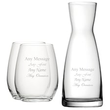 Personalised Engraved 2 Stemless Wine Glass Contemporary Carafe Set