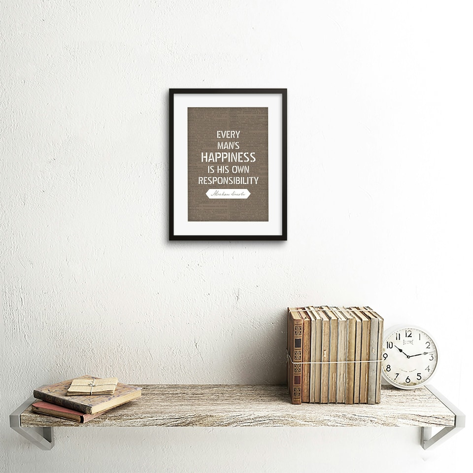 image 1 of Dictionary Quote Abraham Lincoln Happiness Responsibility 9x7" Black Framed Wall Art Print