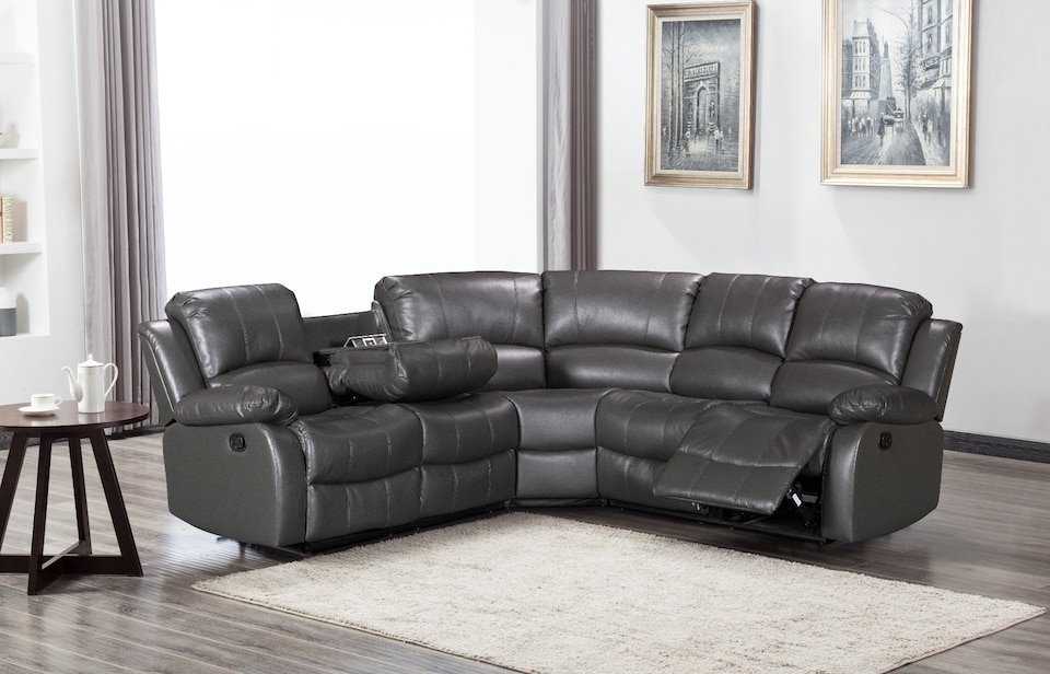 image 1 of Faux Leather Grey 2C2 Manual Recliner Corner Sofa VALENCIA