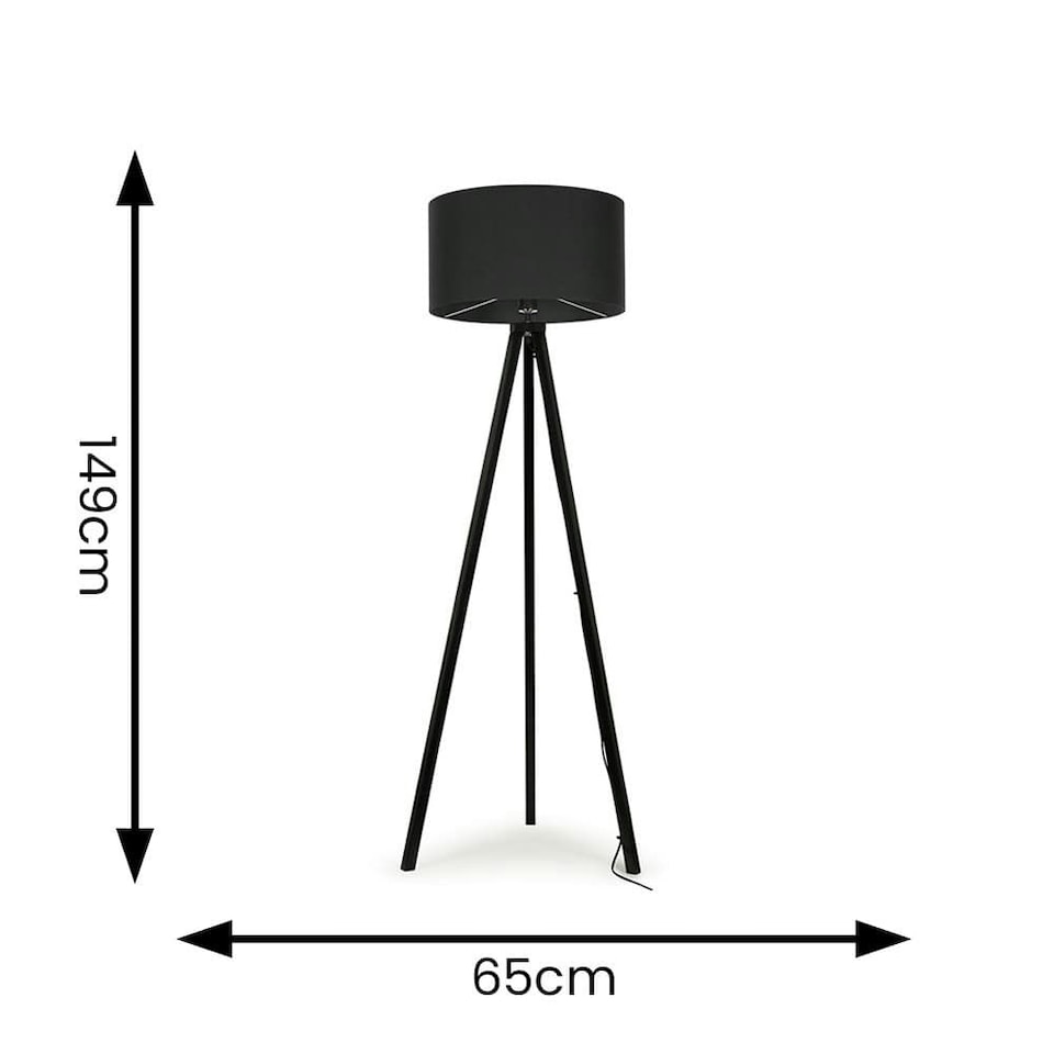 image 1 of ValueLights Barbro Black Tripod Floor Lamp Charcoal Shade Grey