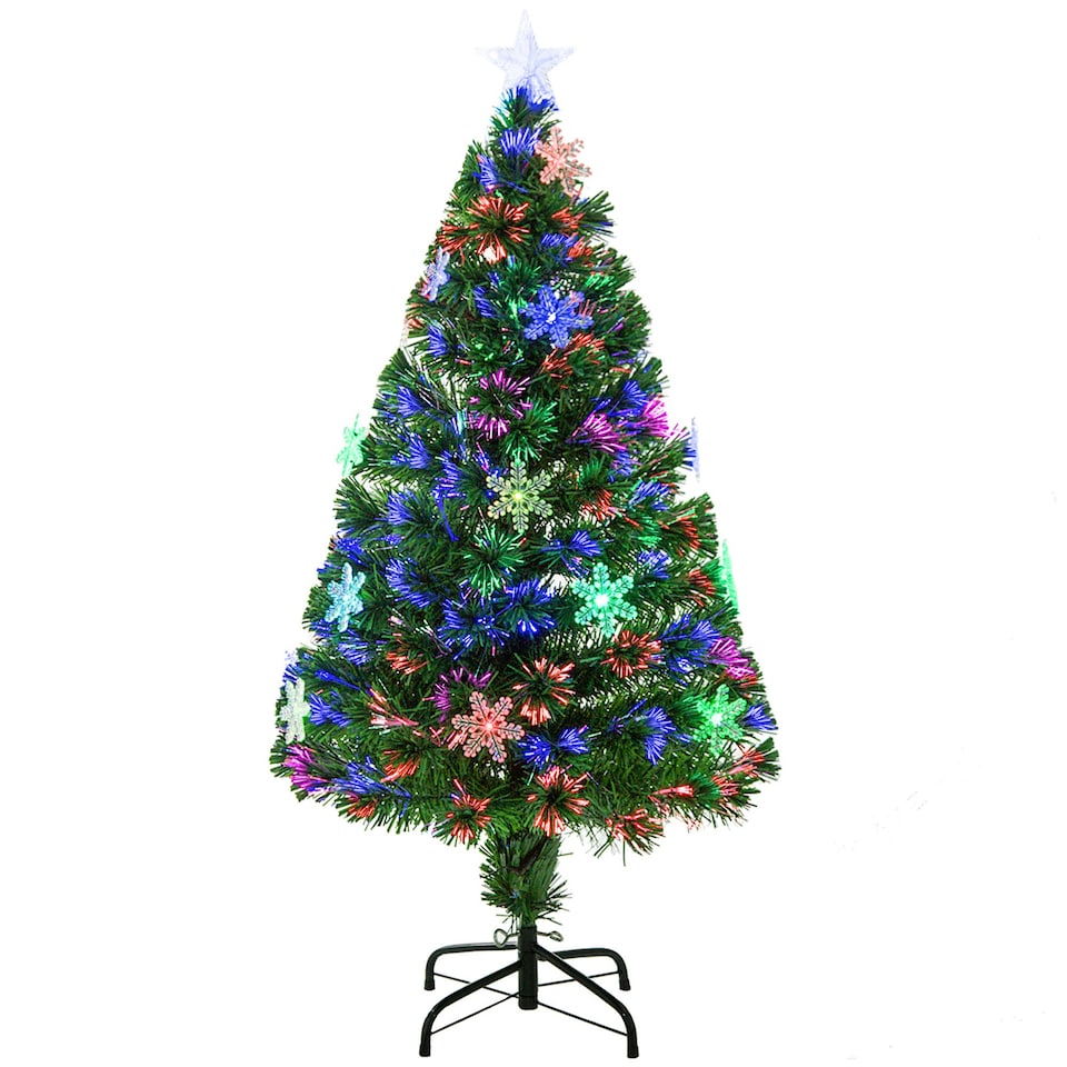 image 1 of HOMCOM 4FT Green Fiber Optic Full Lights Christmas Tree Multi LED Stars