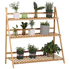 Outsunny 3-Tier Folding Bamboo Plant Stand Display Rack for Indoor & Outdoor