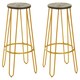 image 4 of Interiors by Premier Set of 3 Gold Frame Bar Table Stool Set , Hairpin Stool for Kitchen Counter, Elm Wood Metal Frame Stool