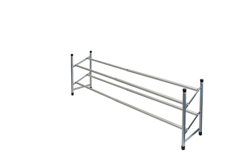 image 1 of JVL 2 Tier Extendable Shoe Rack, Silver | Silver