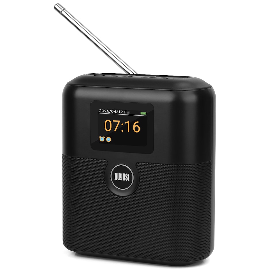 image 1 of Rechargeable DAB/DAB+/FM Radio Dual Alarm Clock & Bluetooth Speaker, Colour LCD Screen, AUX In/Out, for Bedside, Kitchen, Office or Outdoor - August MB330B