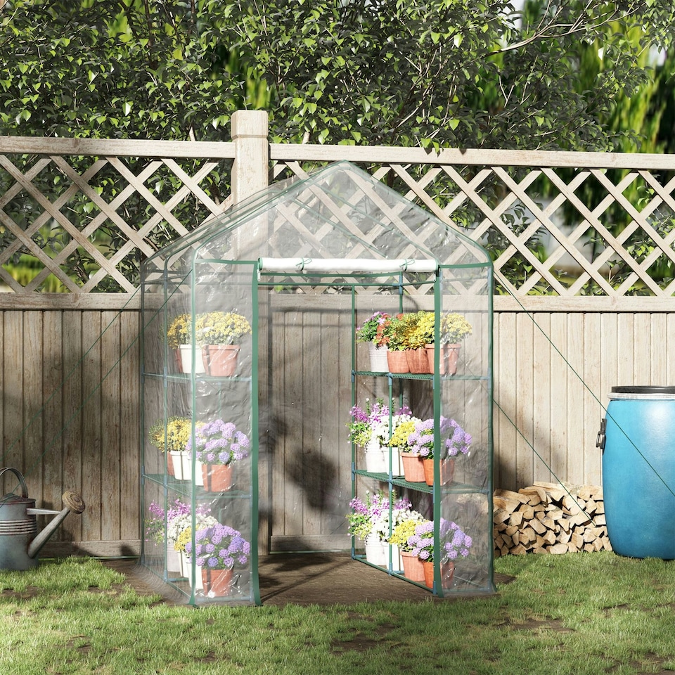 image 1 of Outsunny Walk In Greenhouse Garden Clear PVC Frame Shelves Reinforced Plant Grow