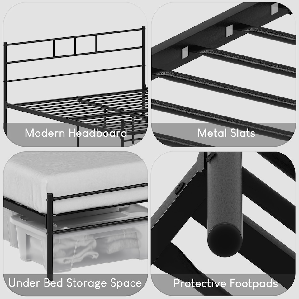 image 1 of Vida Designs Dorset 5ft King Size Bed Metal Frame, Black, 150 x 200cm