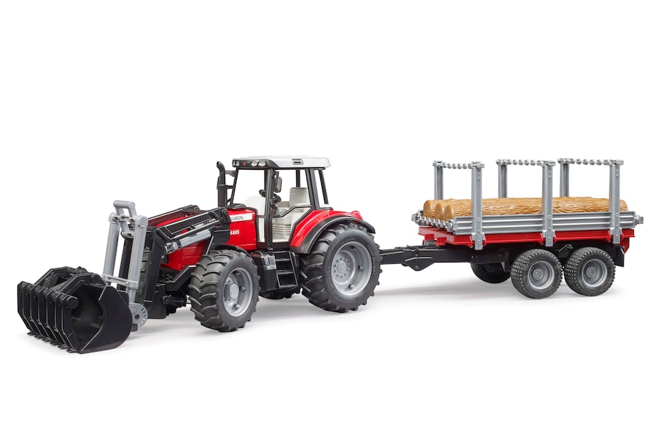 image 1 of Bruder Massey Ferguson 7480 with frontloader and timber trailer Construction Loader Model