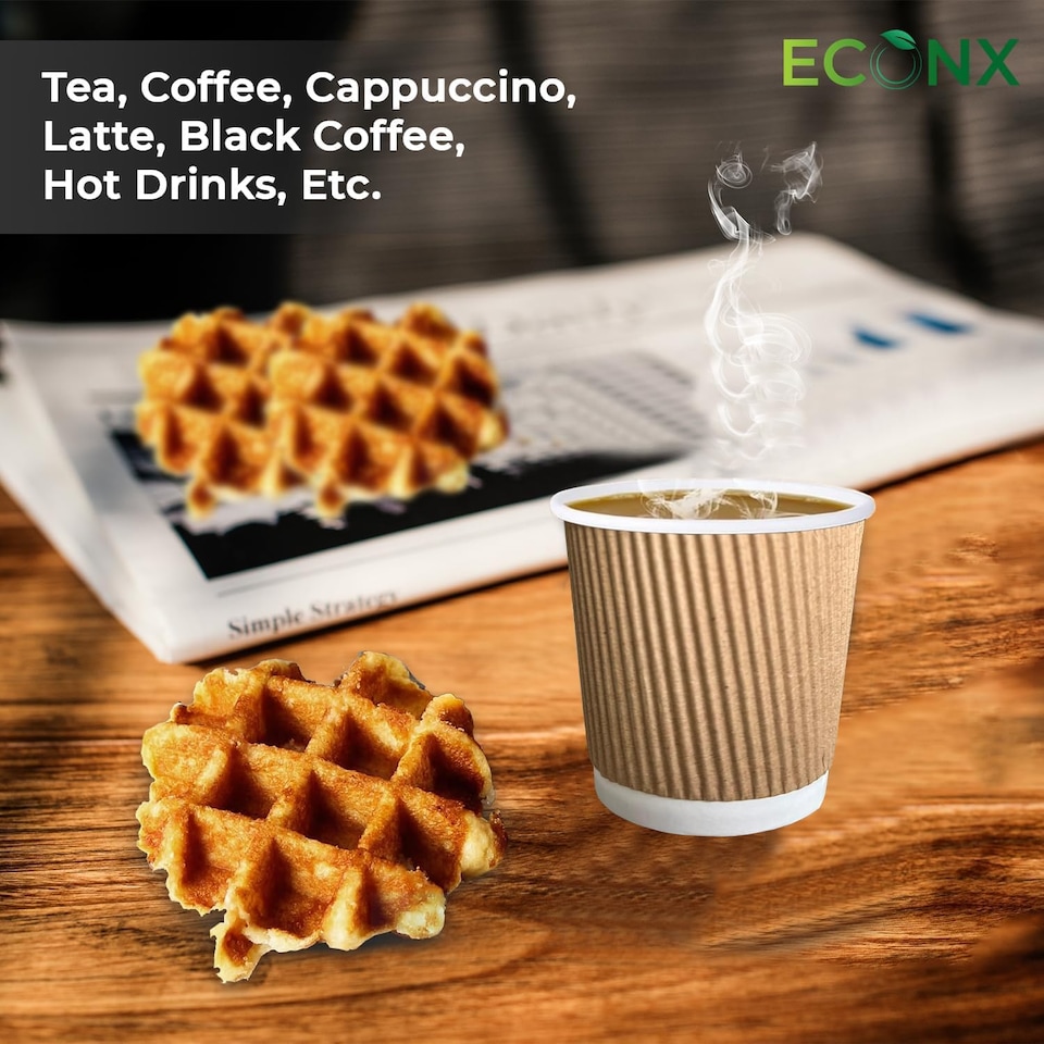 image 1 of ECONX 4oz Disposable Coffee Cups 3-PLY Insulated Ripple Wall Takeaway Paper Cups 100pc