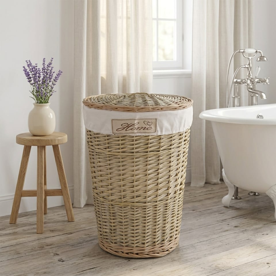 image 1 of Wicker Oval Laundry Basket Bathroom Storage Laundry Bag Bin With Liner and Lid