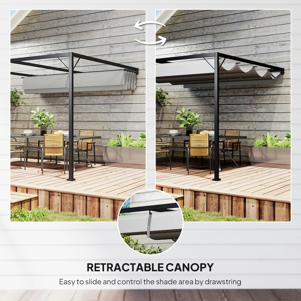 image 1 of Outsunny 3 x 3(m) Outdoor Pergola Retractable Canopy Wall Mounted - Grey