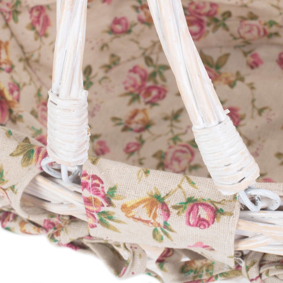 image 1 of Medium White Swing Handle Wicker Shopper with Garden Rose Lining | Multi | Garden Rose