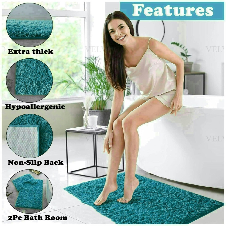image 1 of VELVETIO Bath Mats & Pedestal Mat Set Anti Slip Super Soft Water Absorbent Blue | Turquoise