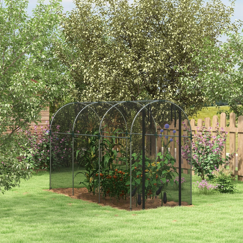 image 1 of Outsunny Fruit Cage 1.2x3.6x1.9m, Zipped Door, Anti-Bird Net, Black