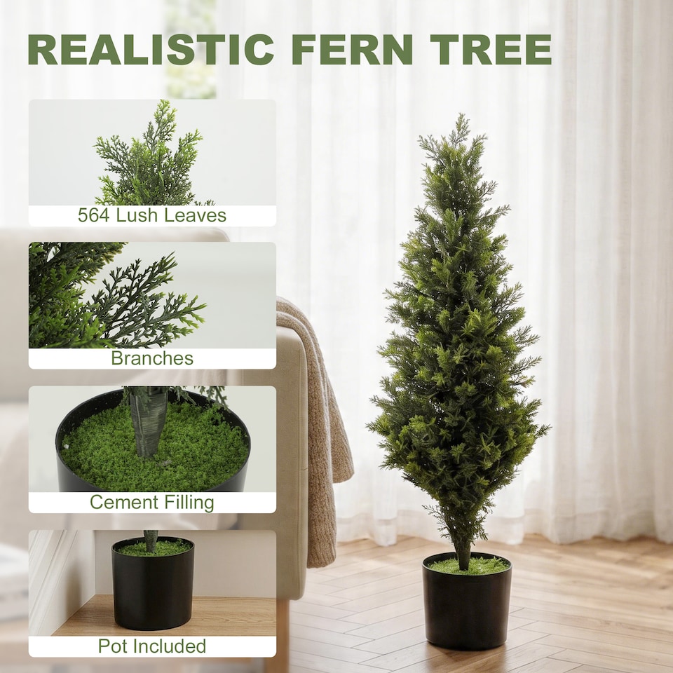 image 1 of HOMCOM Set of 2 Decorative Artificial Plants Cypress in Weighted Pot, 90cm