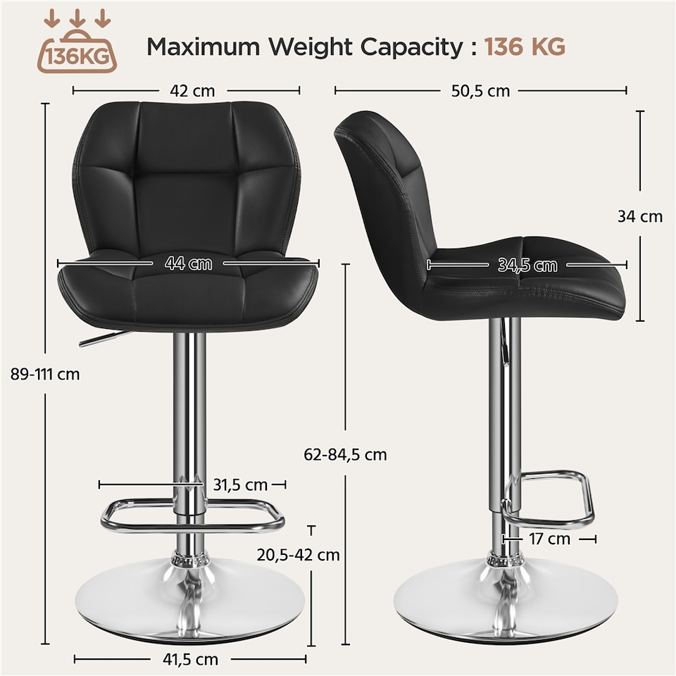image 1 of Yaheetech Adjustable Faux Leather Bar Stool with Backrest | Black | One Size