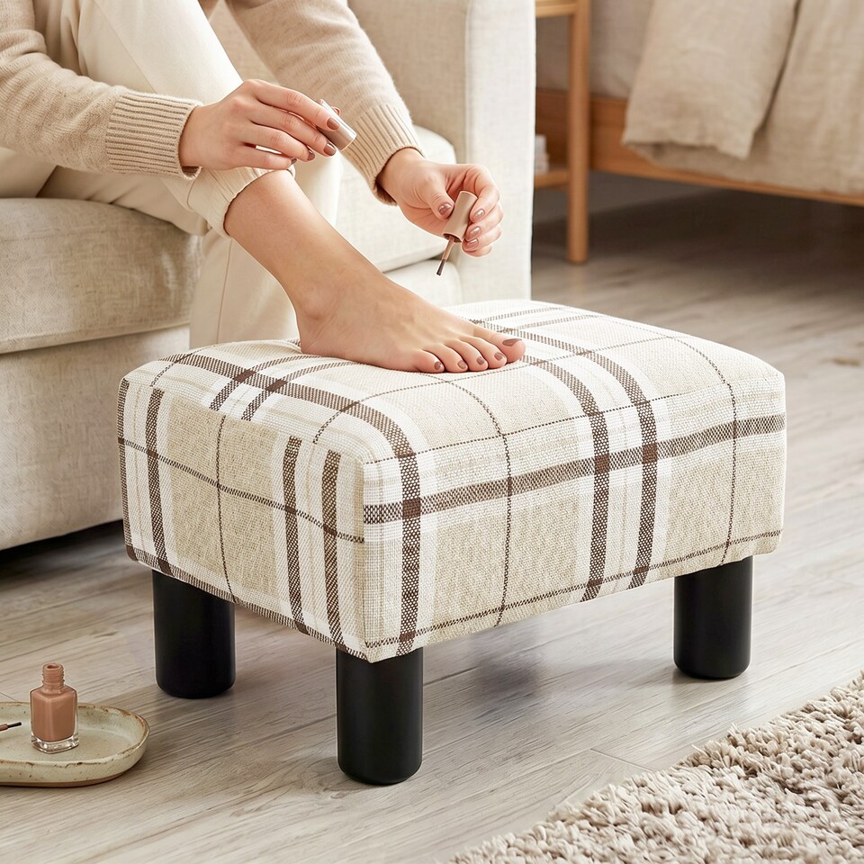 image 1 of HOMCOM Chic Linen Fabric Foot Stool Ottoman Cube with Legs