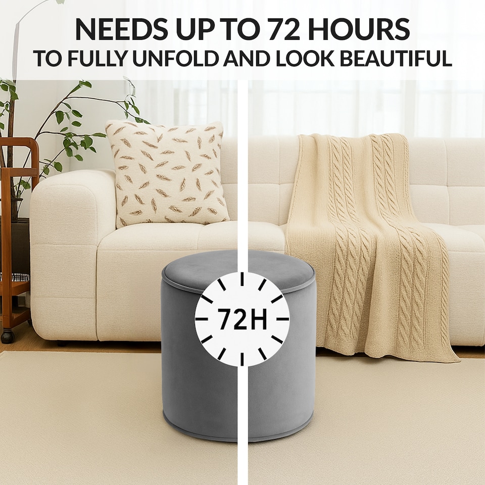 image 1 of Round Shape Velvet Bean Bag Pouffe Foot Rest - 40cm Silver