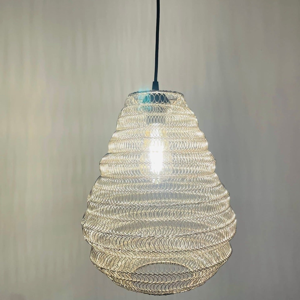 image 1 of CGC Casablanca Medium Silver Moroccan Mesh Metal Ceiling Pendant Light | Silver | Silver | Height: 34 cm Width: 30 cm Ceiling Rose Height: 150 cm