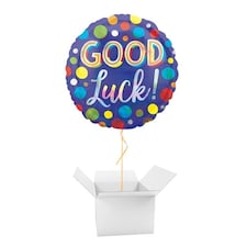 Good Luck! Iridescent Dots Holographic Round Foil Helium Balloon - Inflated Balloon in a Box