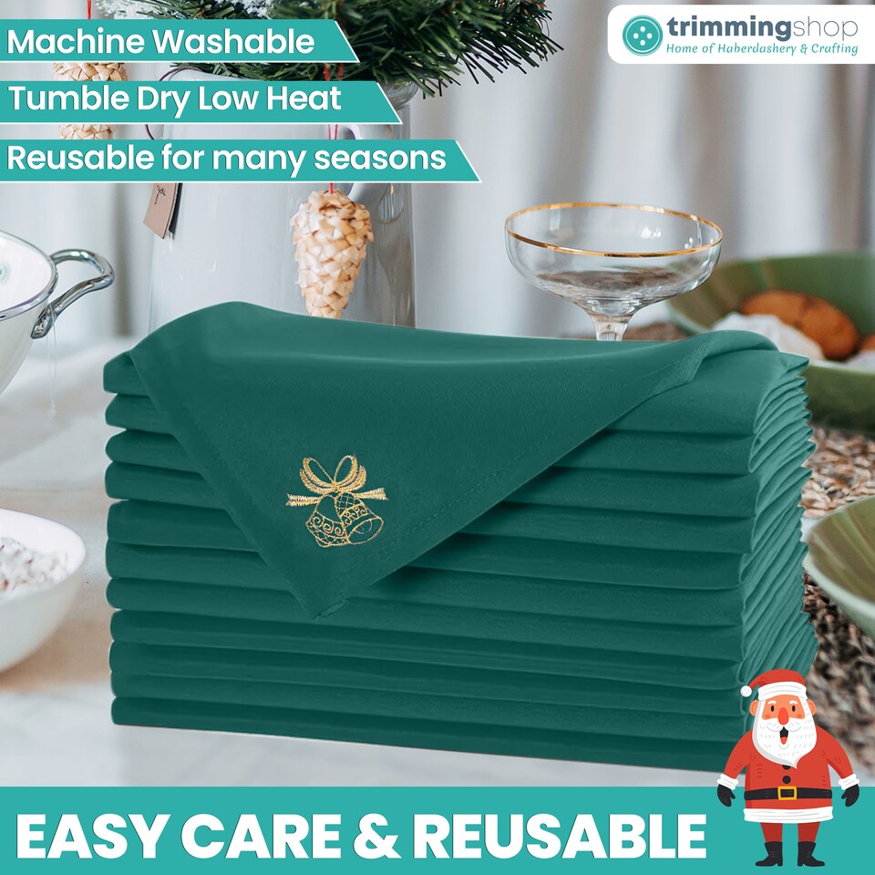 image 1 of 1pc Christmas Table Napkin Set with Festive Jingle Bell Embroidery - 20 Inch