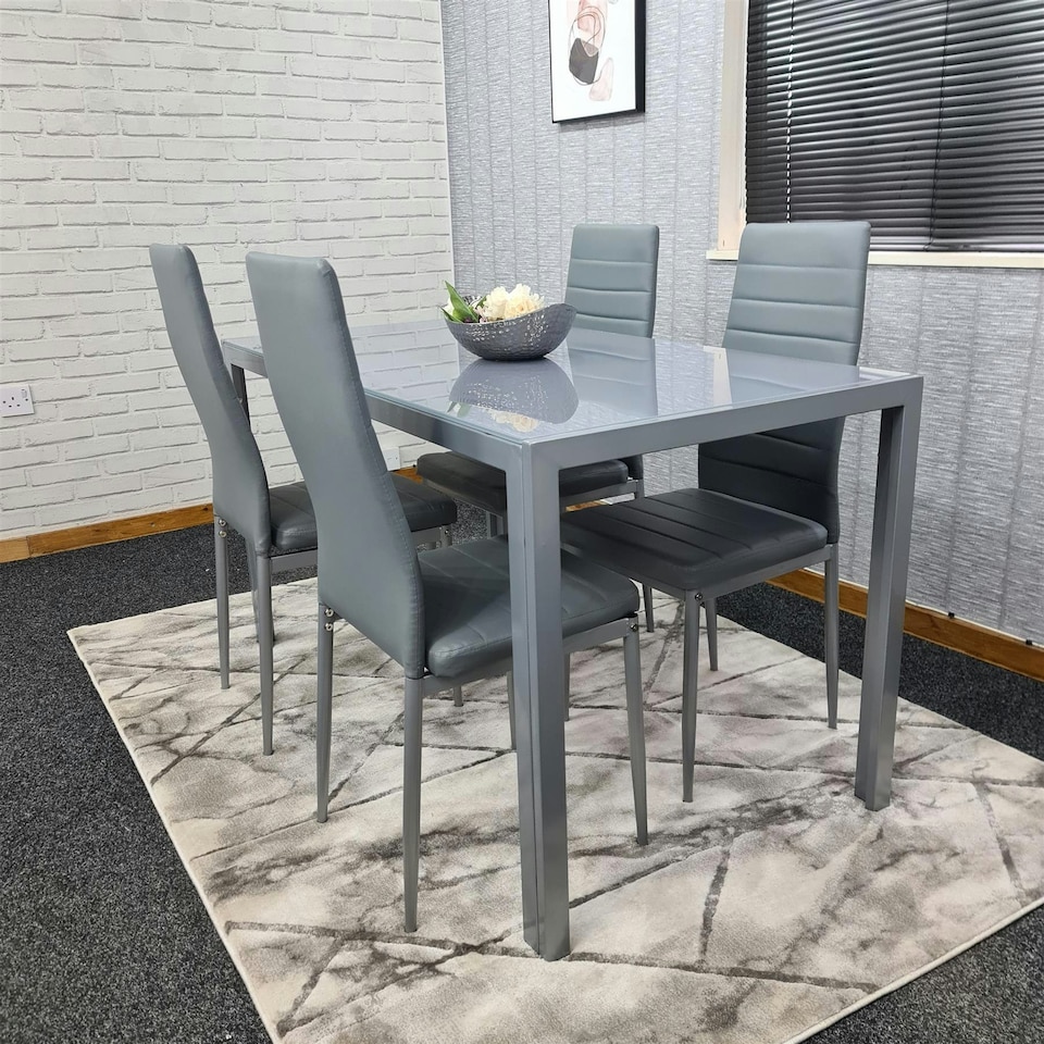 image 1 of kitchen Dining table and 4 grey leather chairs kitchen dining room furniture Grey